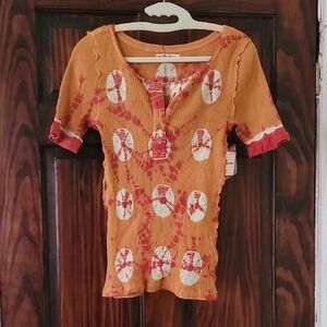 We The Free Orange Tie-Dye Henley Women's Top